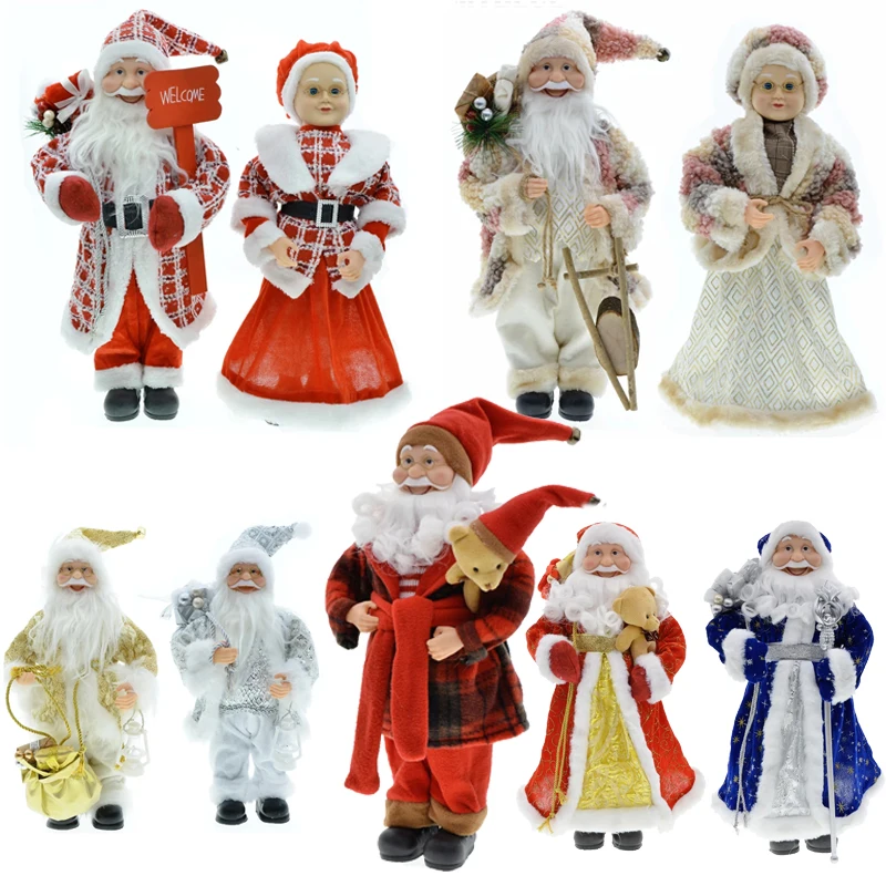 Standing Santa Claus Ornament 45cm Christmas Decoration Santa Claus Figurine Plush Doll Toys Gift Decoration for Home