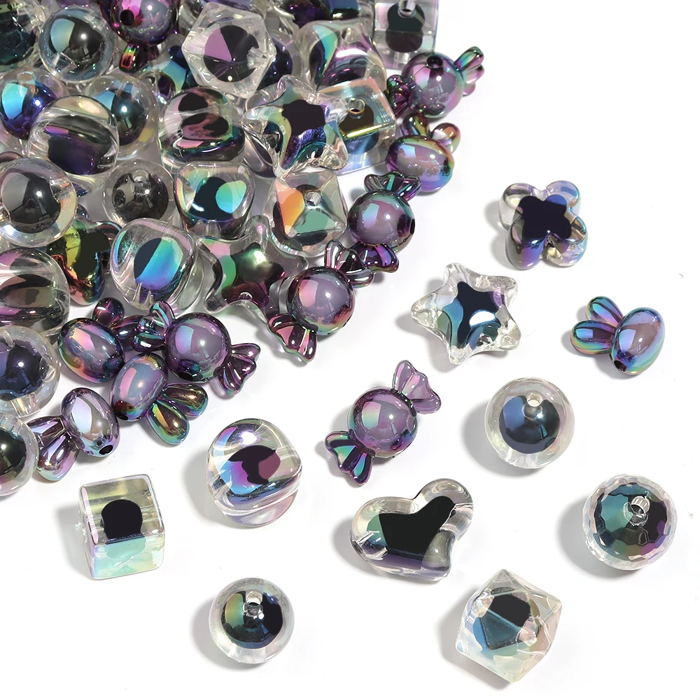 10 Stück/Lot schwarze Acrylperlen, runde Stern- und Bonbonform, lose Spacer-Perlen für DIY handgemachte Armbänder, Handyketten, Schmuckzubehör