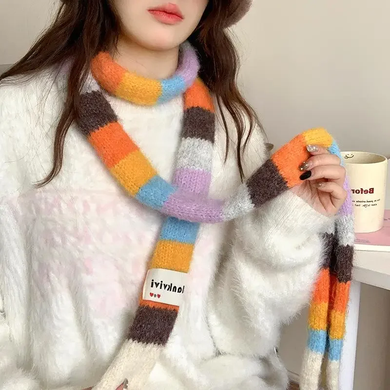 Bufanda fina y larga a rayas coloridas para mujer, bufanda decorativa que combina con todo, nuevo diseño, otoño e invierno