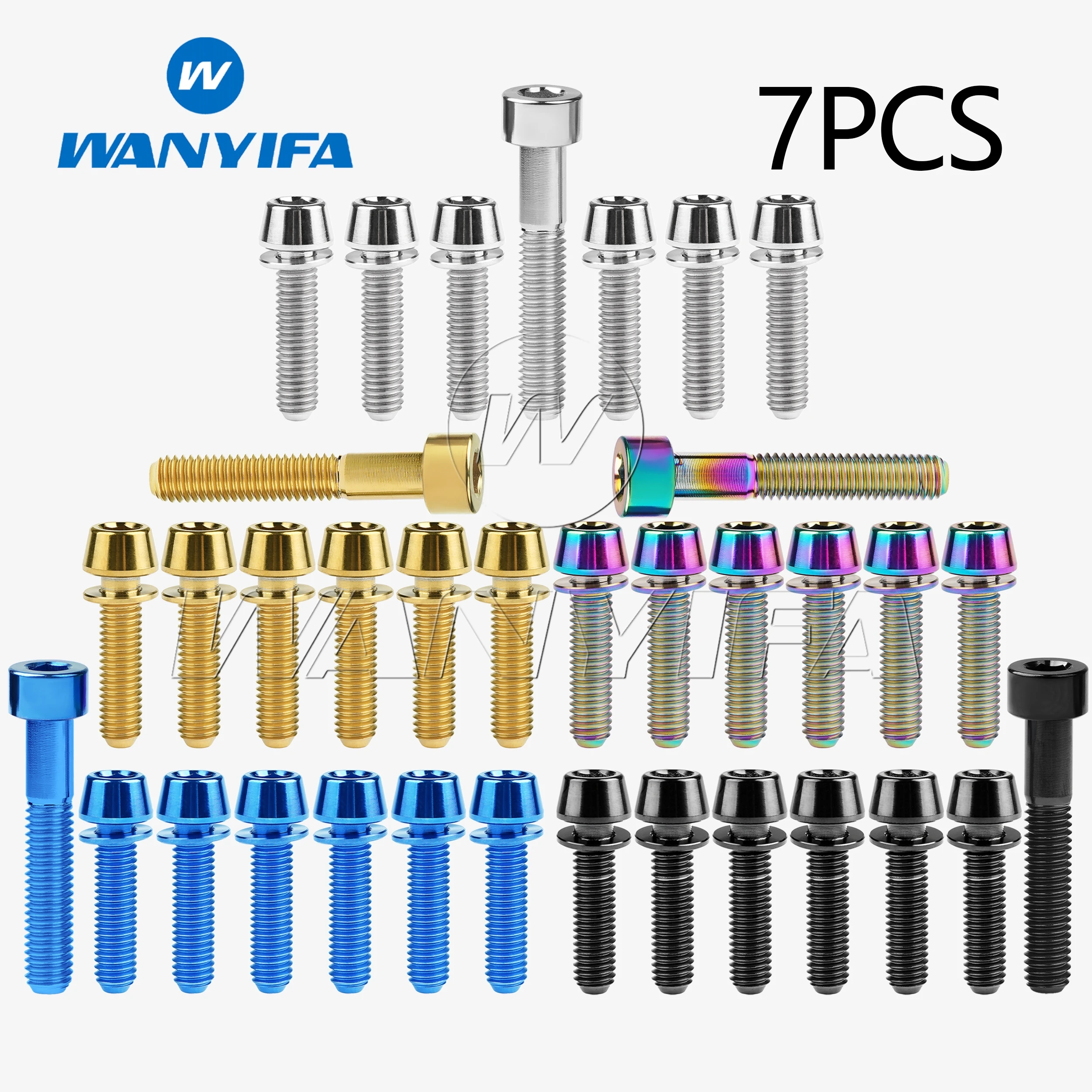 

Wanyifa Cylindrical Head Titanium Bolt M6X35mm 1Pcs+6Pcs Tapered M5x16 18 20mm with 6Pcs Washers Hex Head Screws for Bicycle