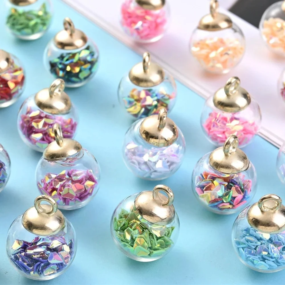 10Pcs Transparent Glass Ball with Rhinestone Beads for DIY Making