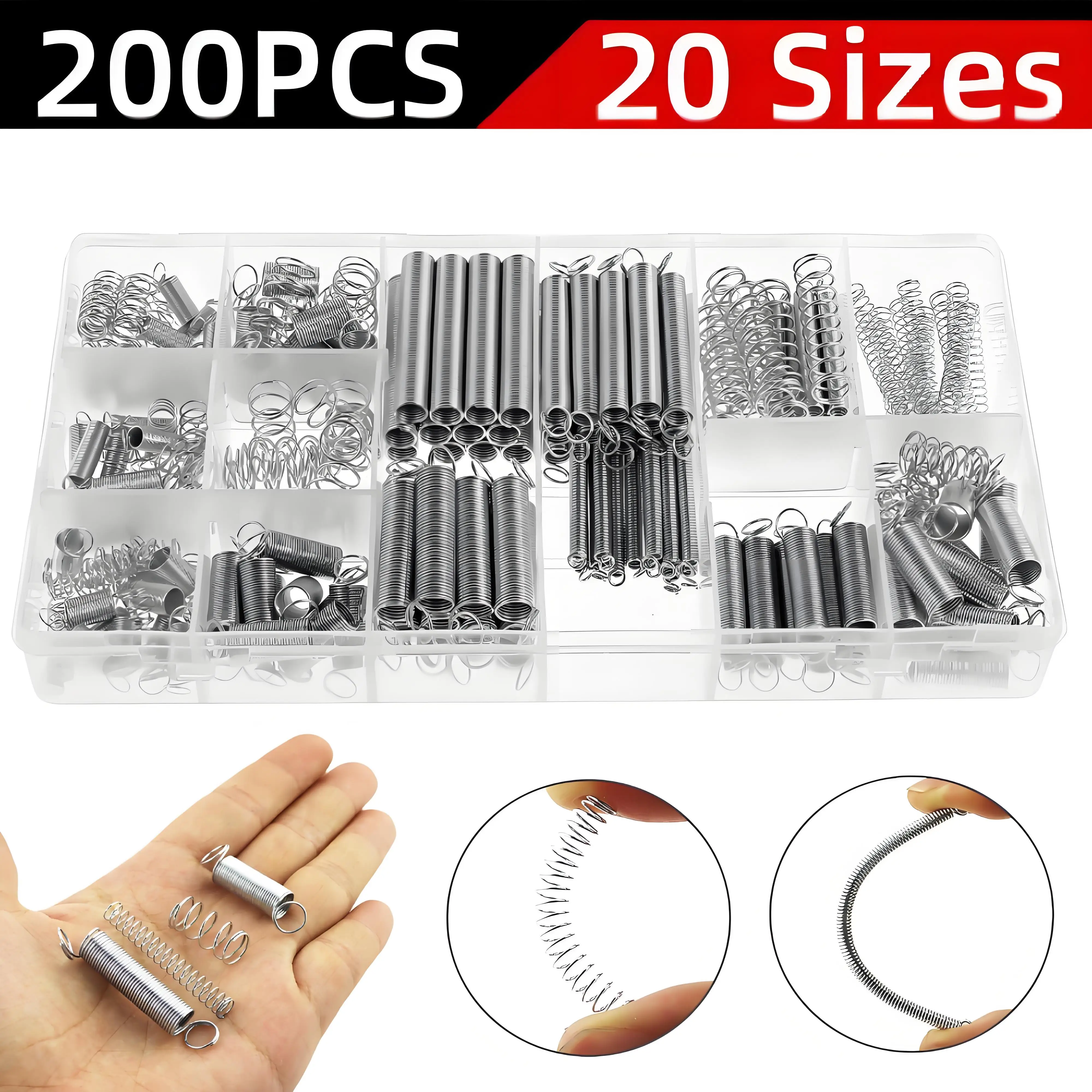 

200 шт. набор пружин из цинковой стали, инструменты для ремонта пружин, 20 разных размеров, пружины сжатия и удлинения для ремонта своими руками