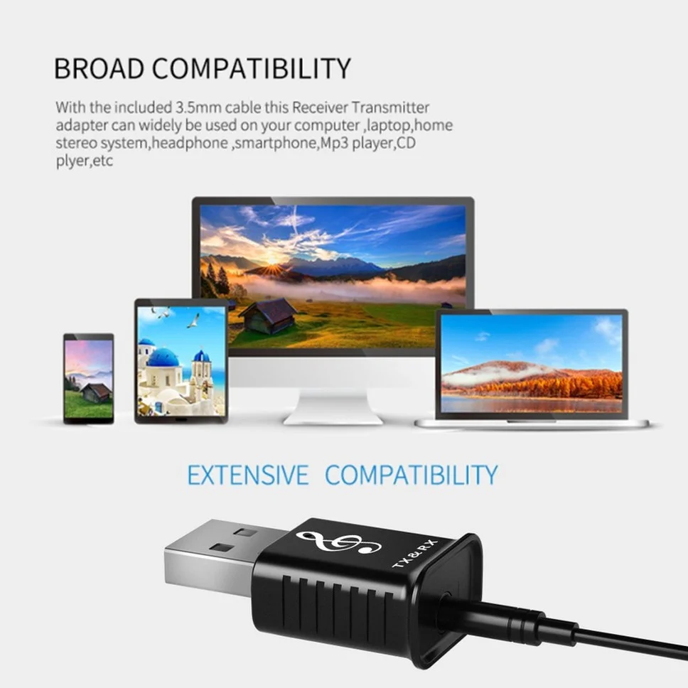 USB Bluetooth 5.0 Penerima Audio Pemancar 3.5Mm AUX Jack 2 In 1 Bluetooth 5.0 Adaptor Dongle untuk PC TV Speaker Mobil Headset