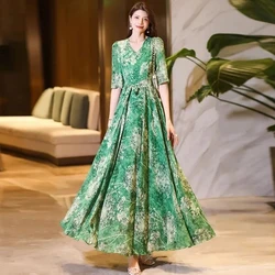 5XL Fashion Mulberry Silk Dress Mujer 2026 Spring Summer New Temperament Printing Loose Slim Flower Long Dress Female Elegant