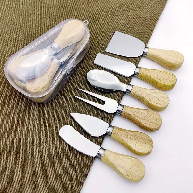 

6pcs/Set Plastic Rubber Wooden Handle Cheese Butter Cream Stainless Steel Knife Tool