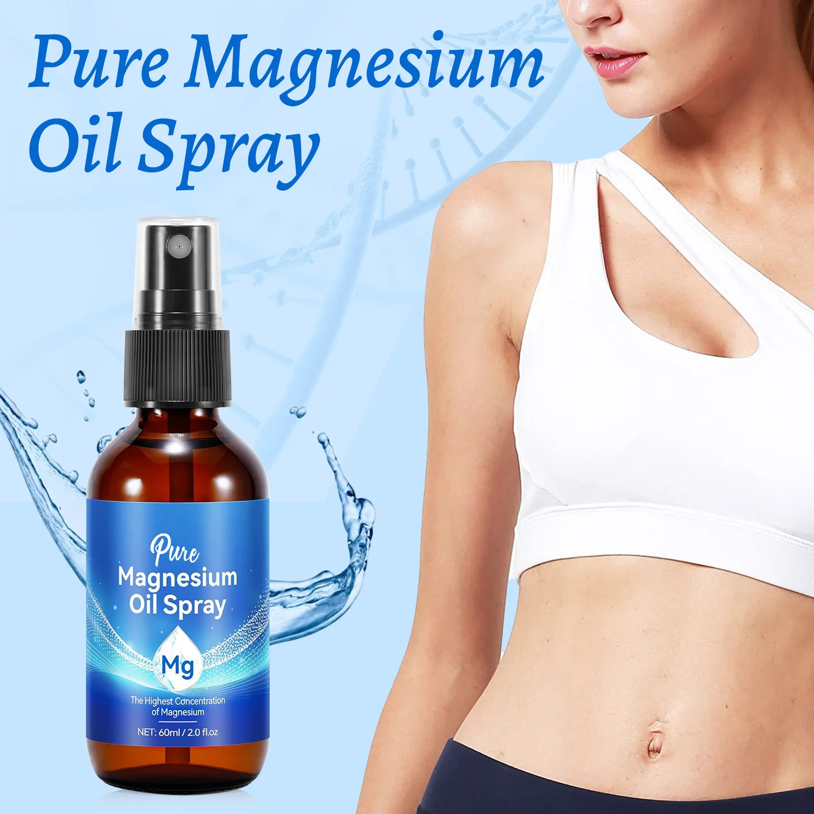 Natürliches Magnesiumöl 60 ml – 10 % höchste Mineralkonzentration für die Haut- und Körperpflege. Schnell absorbierendes Chloridformelspray.