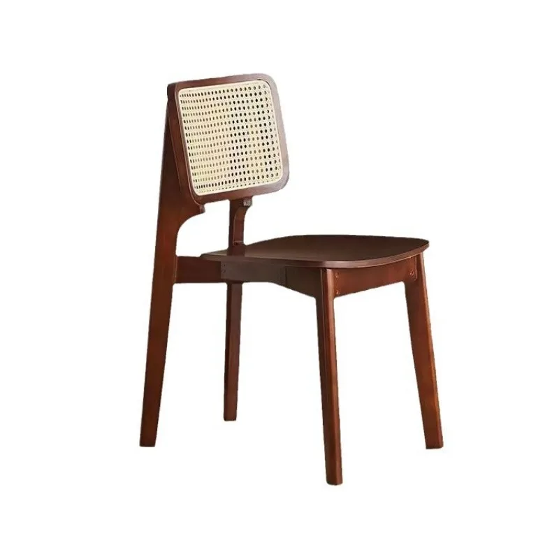 

Nordic milk tea solid wood chair, rattan retro modern dining chair, back chair casual simple home dining chair living room