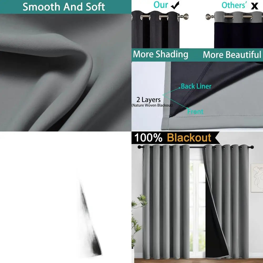 

Термоизолирующие серые светонепроницаемые шторы, 62x84 дюйма, идеально подходят для спален и гостиных (2 штуки)