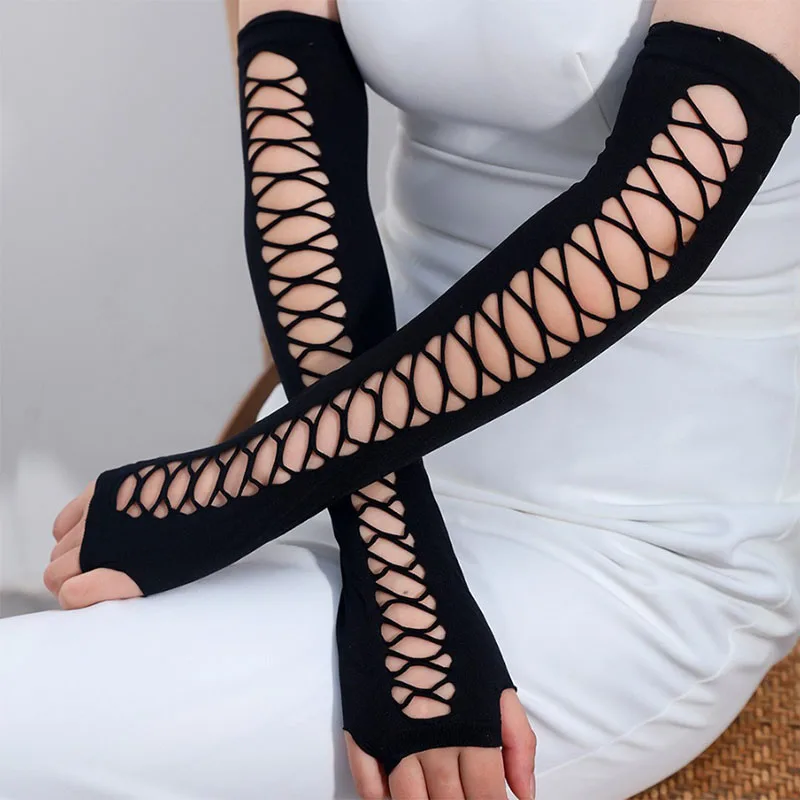 Goth Black Fishnet Fingerless Gloves Women Punk Dark Gothic Cuff Men Hip Hop Hollow Out Rock Gloves Grunge Accessories