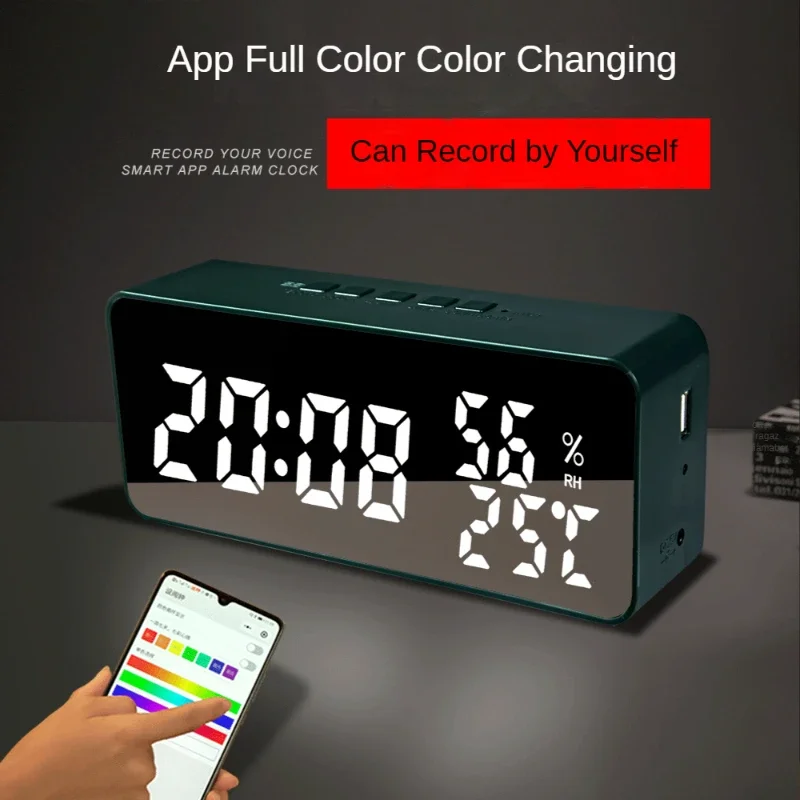 Household Electronic Alarm Clock Mini Program APP Recording Colorful Color Changing LED Digital Temperature and Humidity Clock