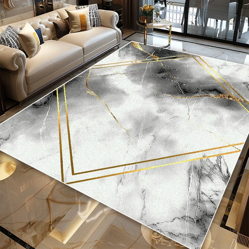 Black Gold Marble Art Rug Non Slip Large Area Carpet for Living Room Bedroom Modern Luxury Home Decor