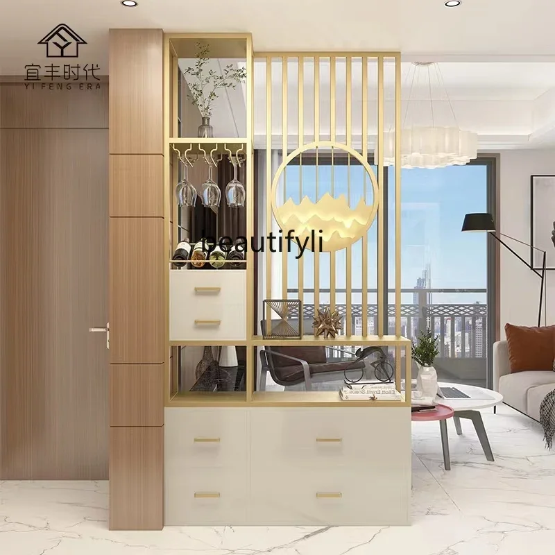 

Yh Light luxury home wine cabinet rack living room modern simple foyer, wrought iron metal screen partition customization