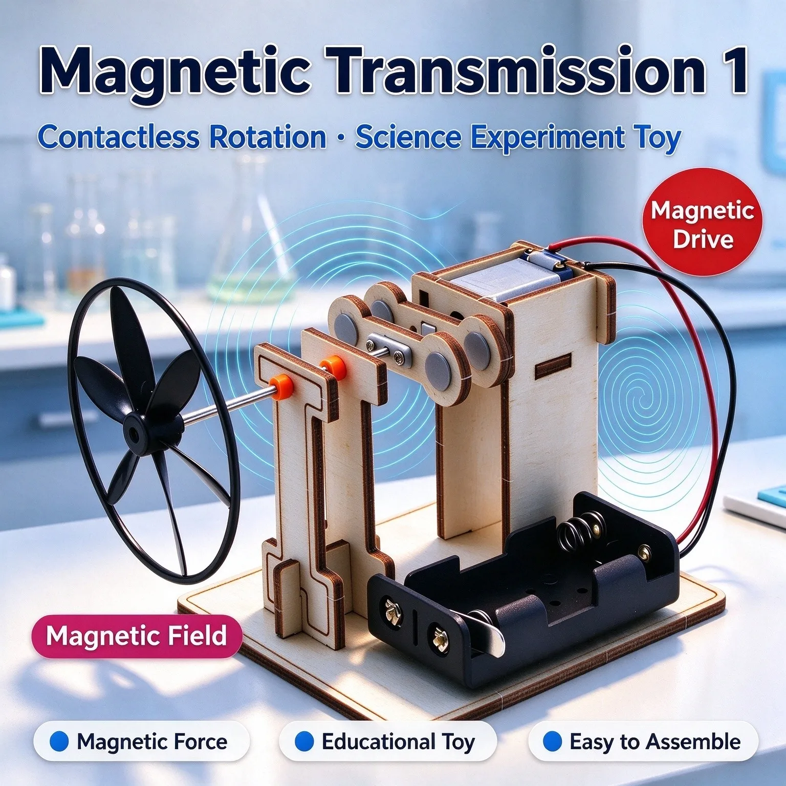 Wooden DIY Magnetic Transmission Experiment Kit STEM Educational Assembly Model Handmade Science Learning Toy Supplies For Teens