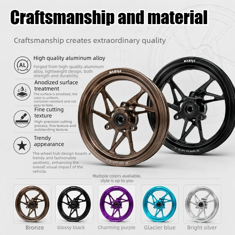 Aftermarket 10x2.15 Aluminium Alloy Rim Wheel 70mm PCD Bolt Spacing Compatible with NIU Ninebot Scooter Moped Motorcycle