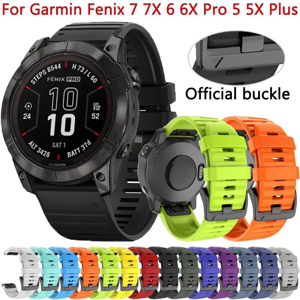 Quickfit 22mm 26mm Watch band For Garmin Fenix 6X 6 7 7X Pro 5X Plus 945 Strap Epix Gen 2 Mk1 Tactix Silicone Bracelet Wristband