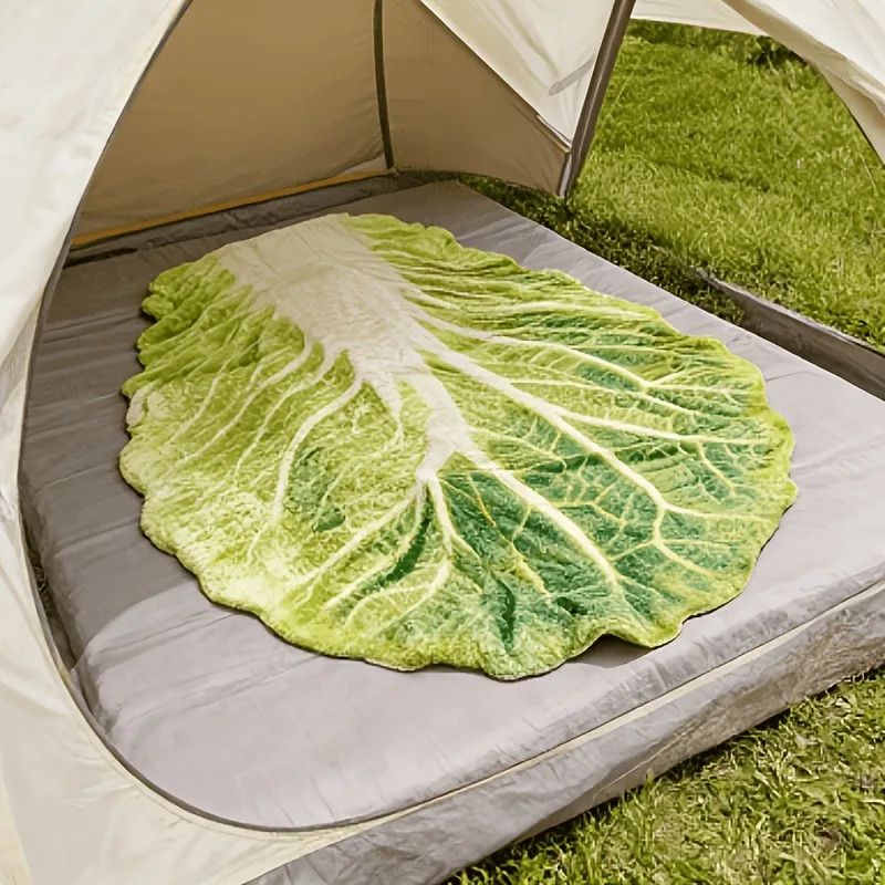 Cabbage Leaf Shape Flannel Blanket Printed Sofa Cover All Season Nap Mat Outdoor Picnic Blanket