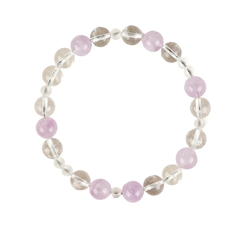 

Lavender Amethyst White Crystal Beaded Bracelet for Women, Lucky Beads Jewelry, Gift for Girlfriend