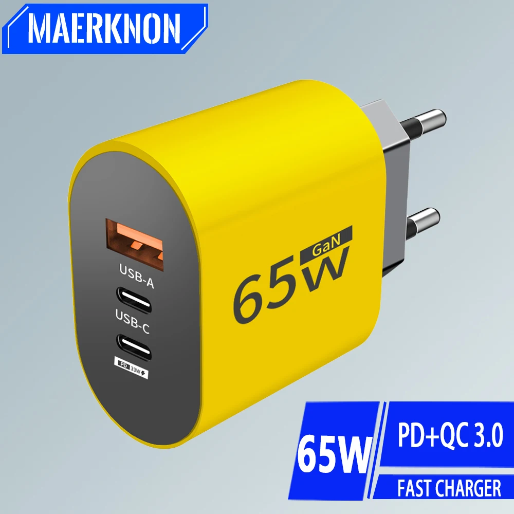 PD 65W USB Charger 3 Ports Fast Charging Type C Wall Charger For iPhone 15 14 Xiaomi Samsung Huawei USB C Phone Charger Adapter