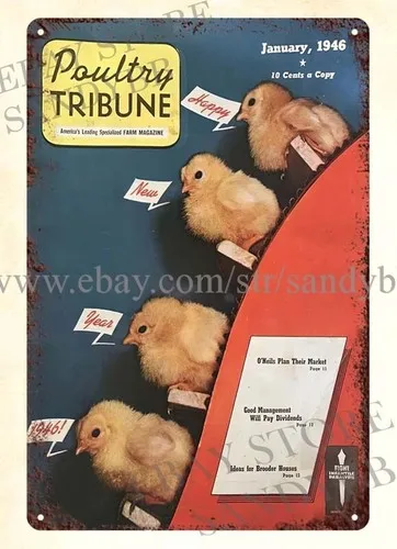 1946 POULTRY TRIBUNE farm ranch barn metal tin sign plaque house decor