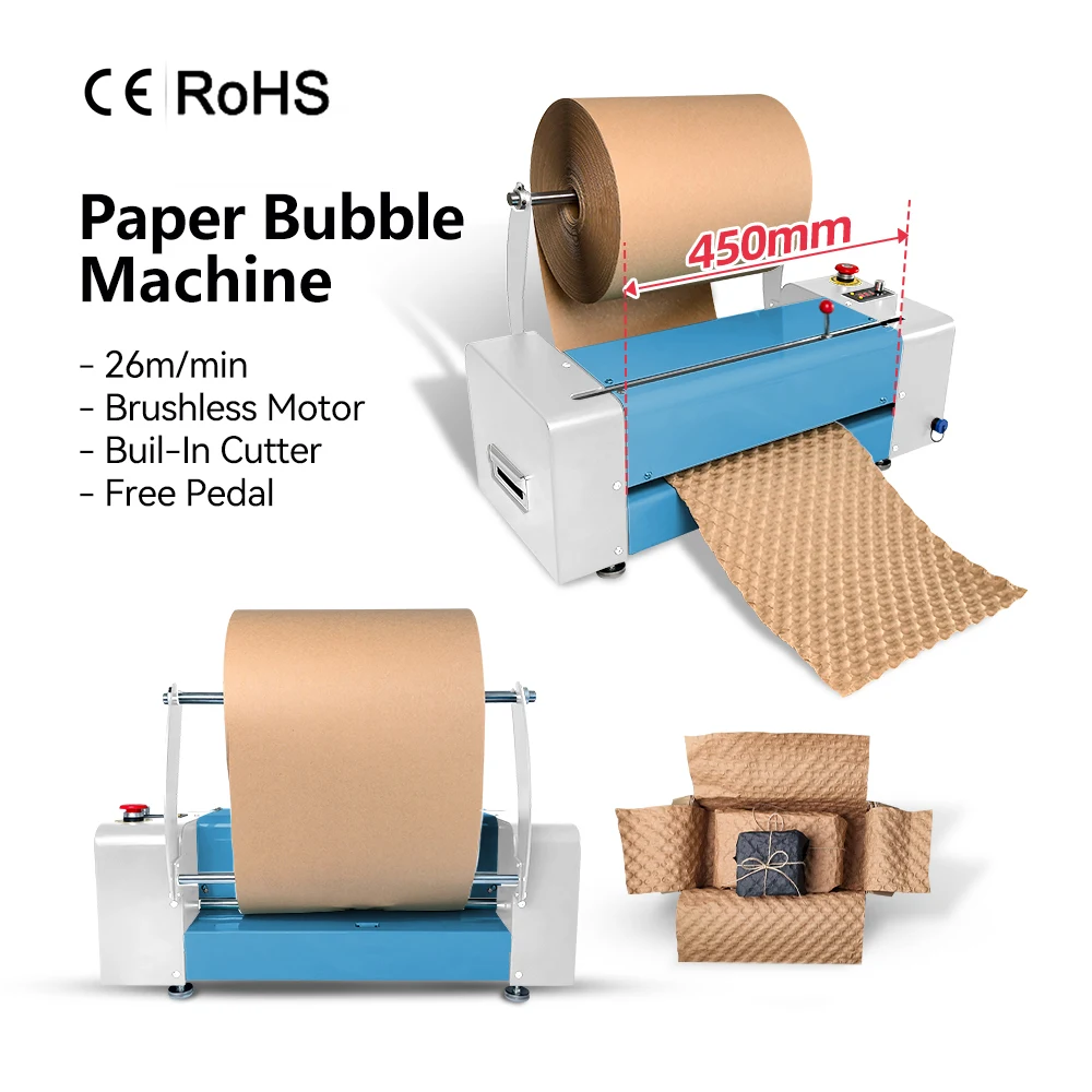 

Aircosan 450mm OEM Invention Automatic Making Bubble Wrapping Pad Packaging Void Fill Kraft Paper Cushion Machine