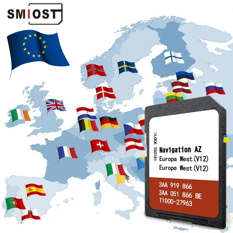 

SMIOST 8GB Memory Card for VW AZ V12 Car GPS Navigation RNS 315 Western EU UK Map Data Update Fast Delivery from Factory OEM