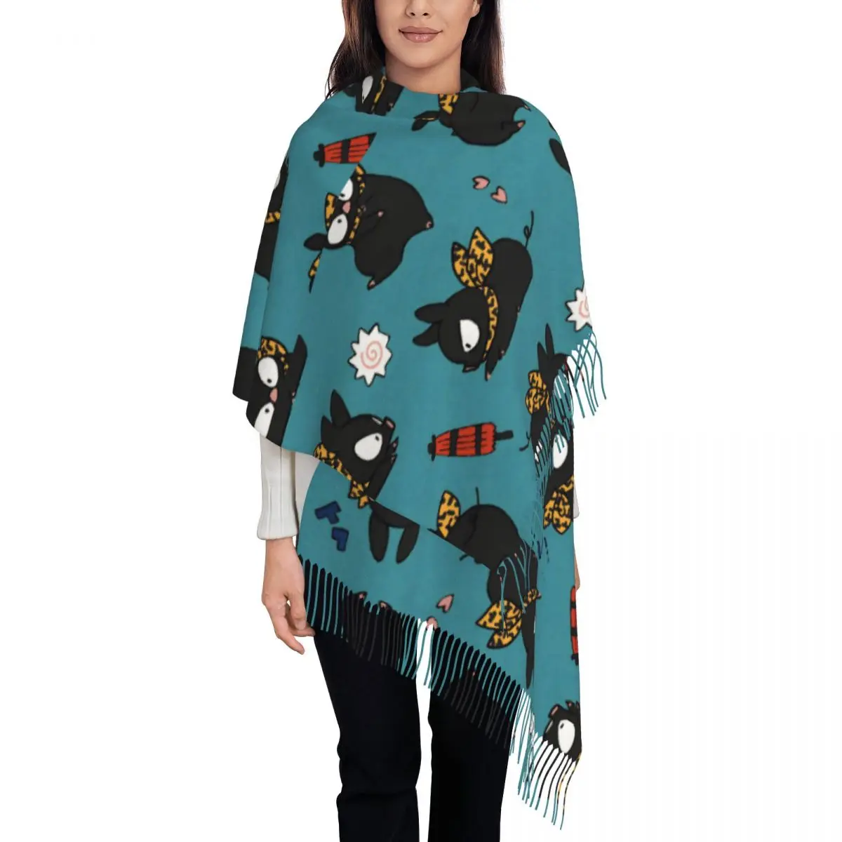 

Ranma 1/2 шаль для женщин зимний теплый большой длинный шарф P-Chan манга пашмины шарфы с кисточками