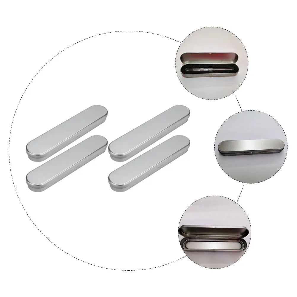 4Pcs Tinplate Stationery Box Durable Silver Smooth Design Student Pen Case Multi functional Pencil Storage Box