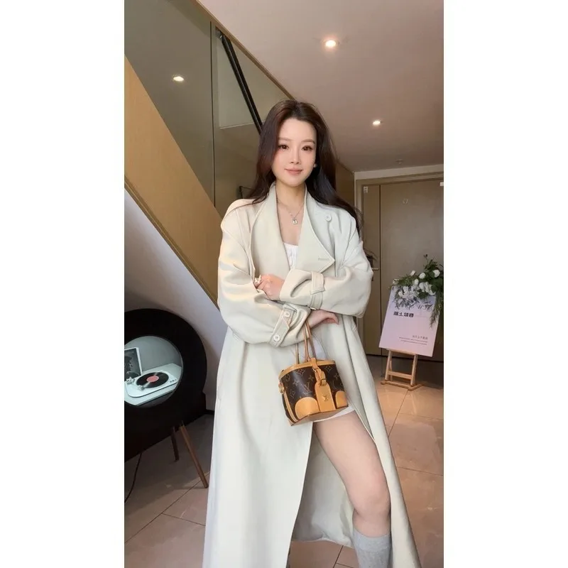 2026 New Women Autumn Long Trench Coat Elegant Wide Laple Purple Color Casual Trench Coat Femme Casaco Abrigo Streetwear