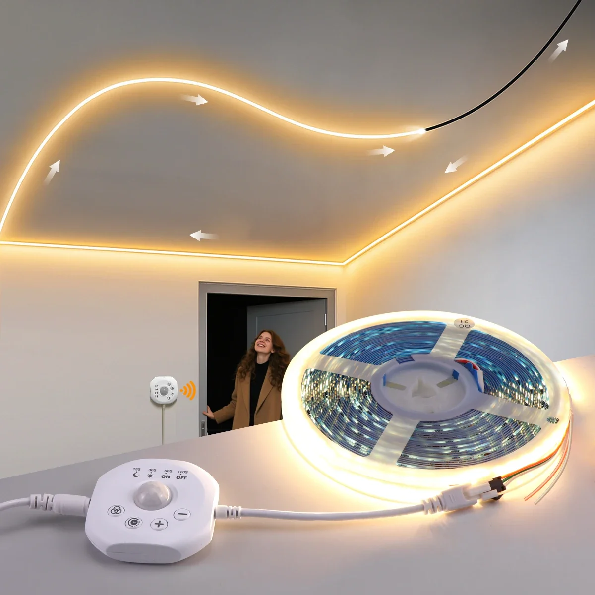 Motion Sensor LED Strip Light 24V WS2811 Water Flow Chasing Tape for Stair Corridor Entrance Door - Horse Race Pixels Design
