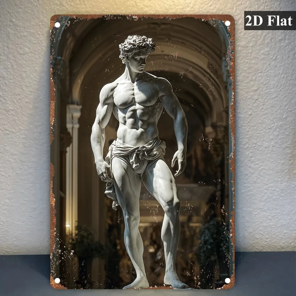2D 1PC Vintage David Statue Metal Wall Art, Greek Bodybuilder Sculpture for Home Gym Office Decor, No Frame