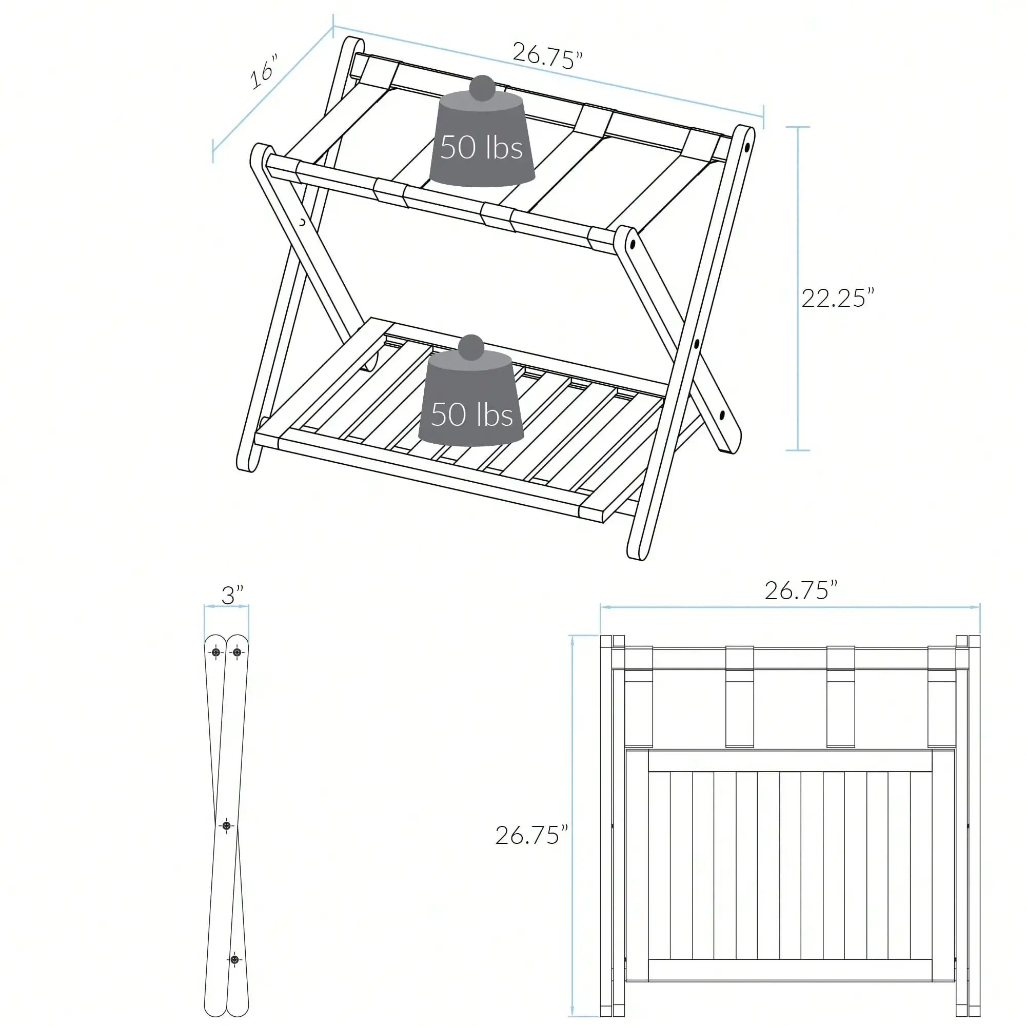 Складной багажник из цельного дерева с прочными ремнями и полками