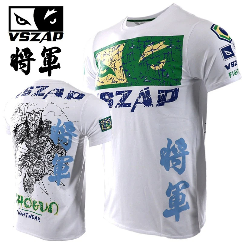 Vszap cotton gym trains men's round-necked T-shirt breathable MMA regular Sanda boxing Thai martial