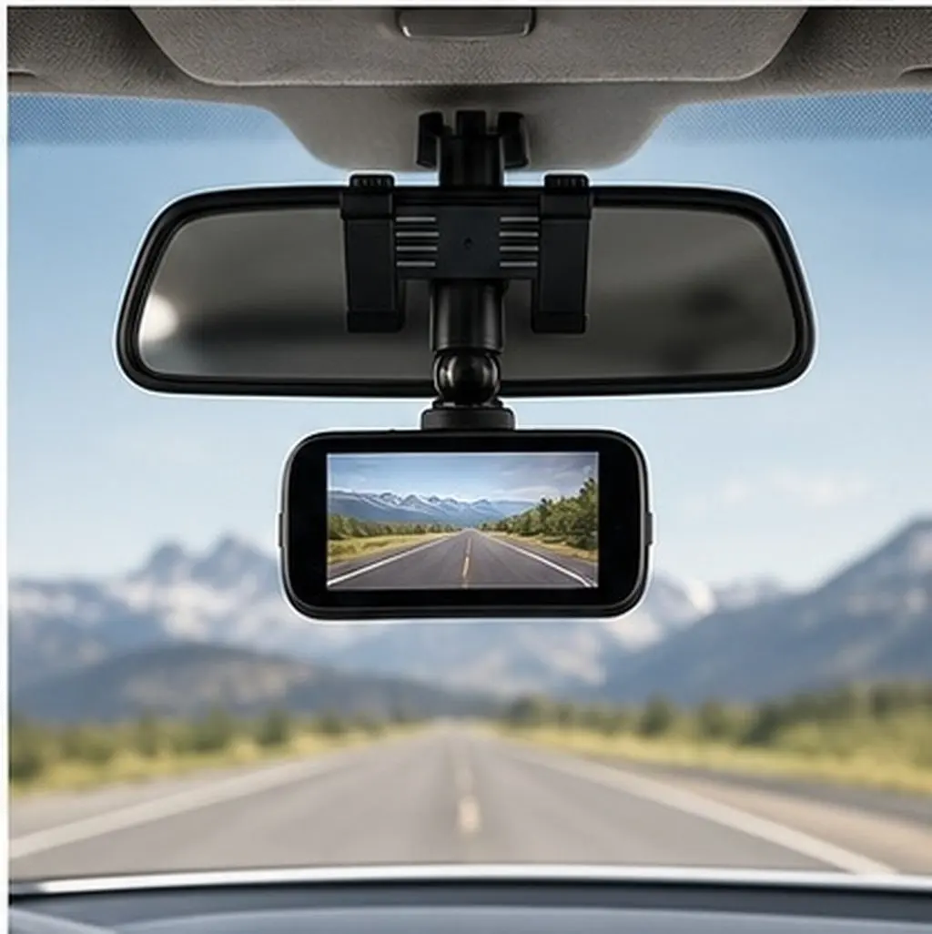 Rearview Mirror Camera Mount Bracket Dash Cam Holder for Vehicle Interior Double Clamp Design Easy Attach Remove Adjustable