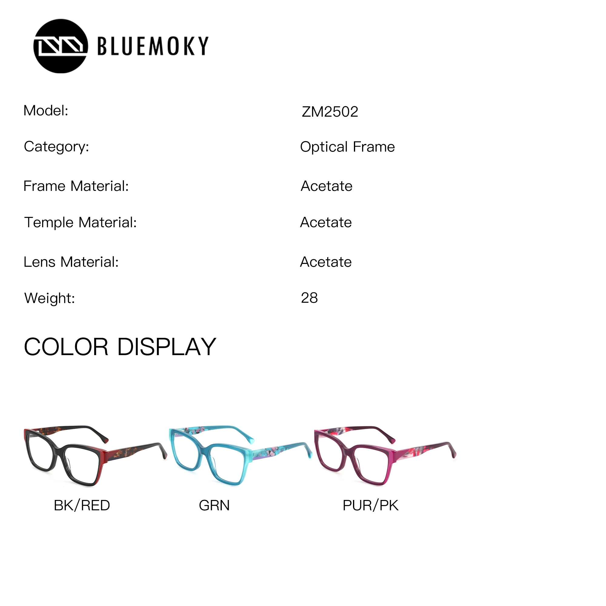 BLUEMOKY (XS Size) Acetate Square Prescription Glasses For Women Blue Light Myopia Graduated Lenses Photochromic Eyewear
