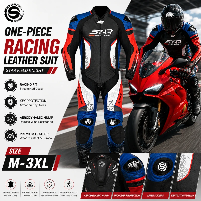 Men Motorcycle One Piece Racing Leather Suit Professional Track Riding Protective Gear Motorbike Race Suit M-3XL