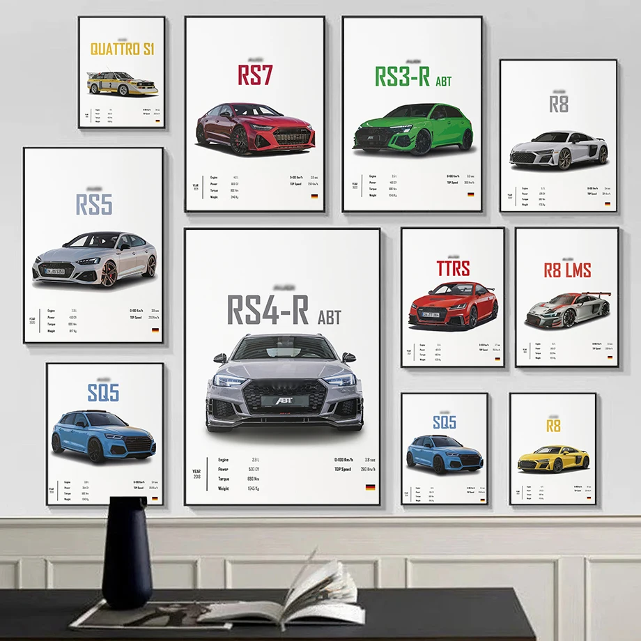 Luxury car  R8 RS7 RS5 PS6 PS4 RSQ8  Wall Art Canvas Painting Nordic Poster And Print Wall Pictures Living Room Home Decor