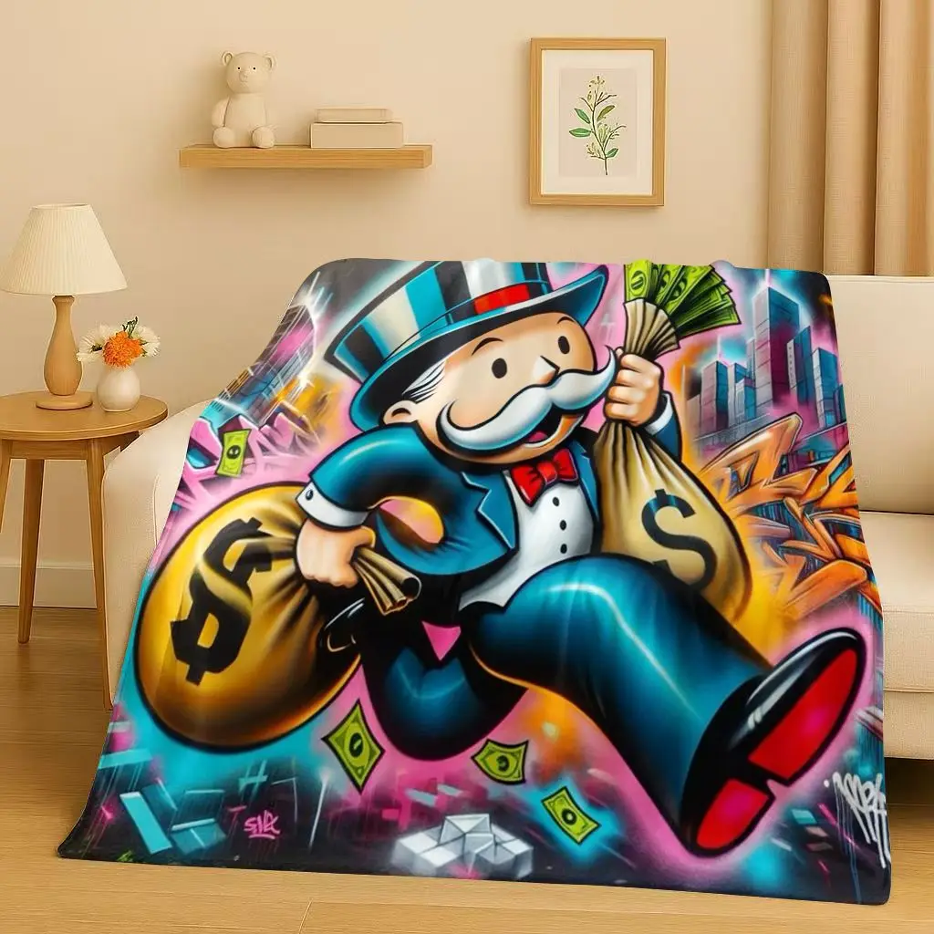 Rich Game Monopoly Money Dollar Cartoon Flannel Blanket,Ultra Soft Warm Plush Throw for Home Bedroom Bed Sofa Cover Kids Gift