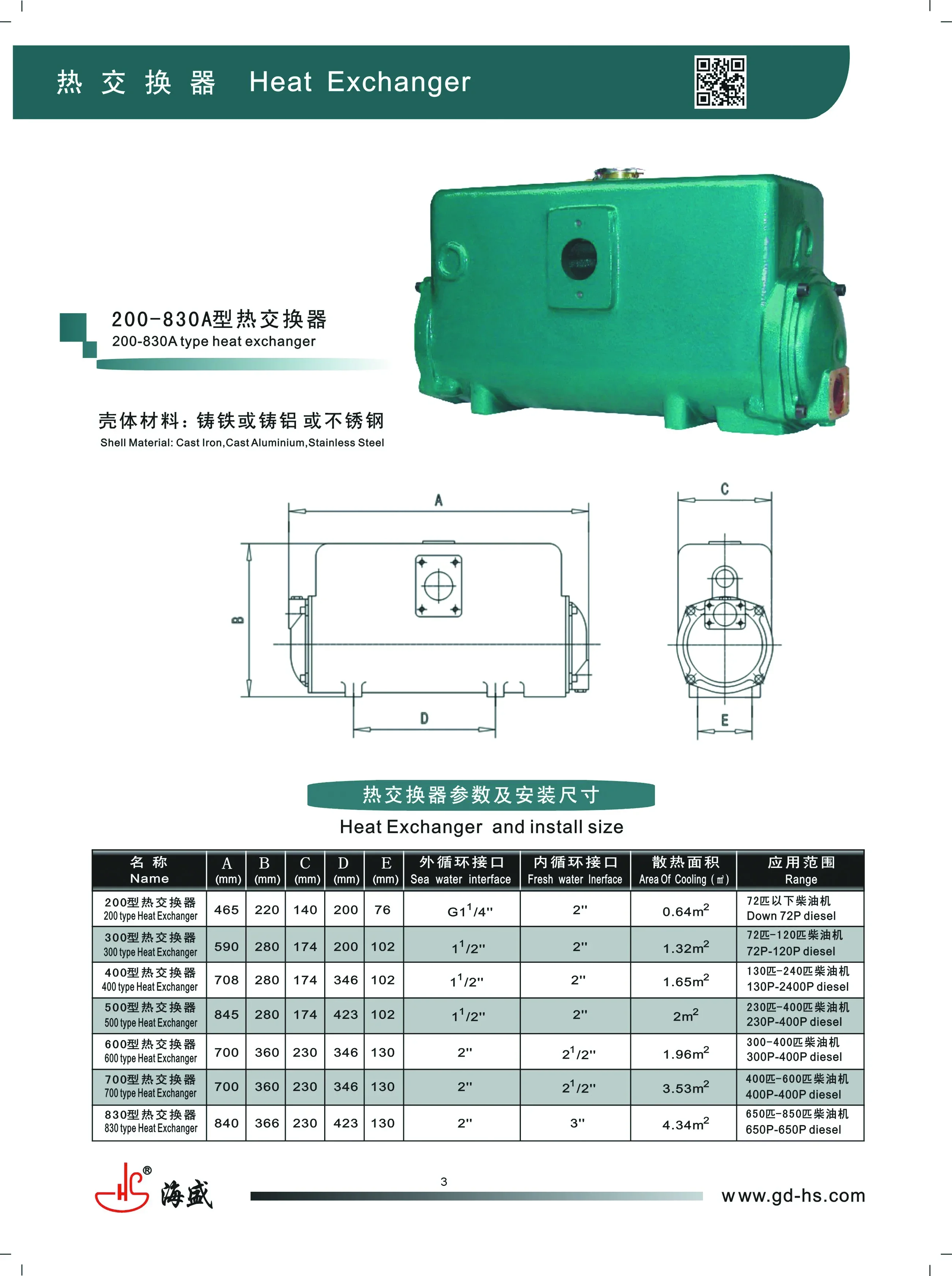 Shantou  Haisheng 200 Type Marine Heat Exchanger (shell and Tube) for Marine Engine Cooling Water for Boat/ship/vessel