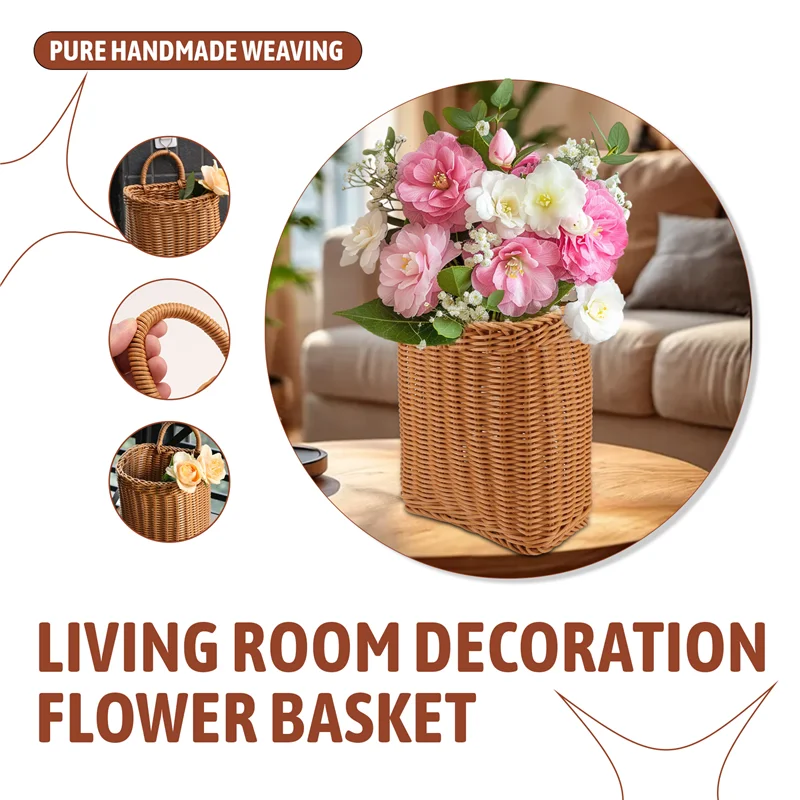 A19F-Cestino portaoggetti da cucina con manico Cestini sospesi intrecciati per soggiorno Organizzatore di articoli vari per frutta Cestini intrecciati a mano