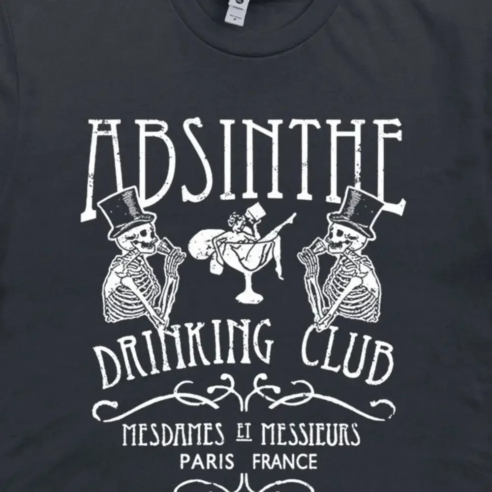 Absinthe T Shirt Paris France Famous Bar Cool Vintage Skeleton Drinking Fairy Alcohol Moonshine Retro