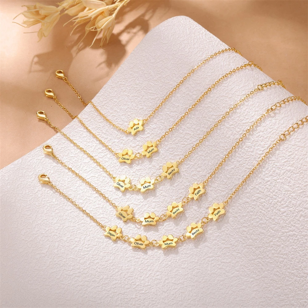 

Personalized Keepsake Jewelry Paw Print Bracelet Custom Engraved Name Dog Cat Paw Bracelet Pet Memorial Gift Gold Plated Collier