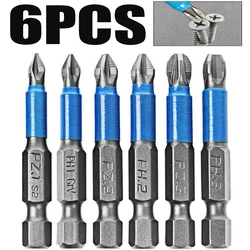 6Pcs Non-Slip Magnetic Screwdriver Bit Set 50mm Hex Shank Phillips/Cross Head Screwdriver Drill Bit PH1/PH2/PH3/PZ1/PZ2/PZ3