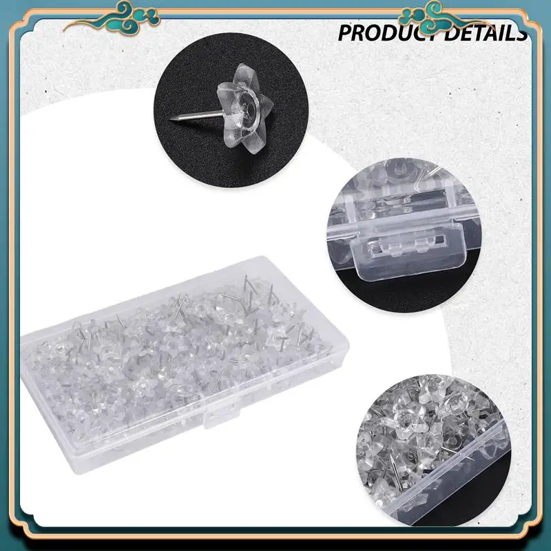 

(Новинка)-200 шт., канцелярские кнопки в форме звезды, пластиковые прозрачные кнопки для большого пальца с пластиковой коробкой для пробковой доски, декоративные стальные точки