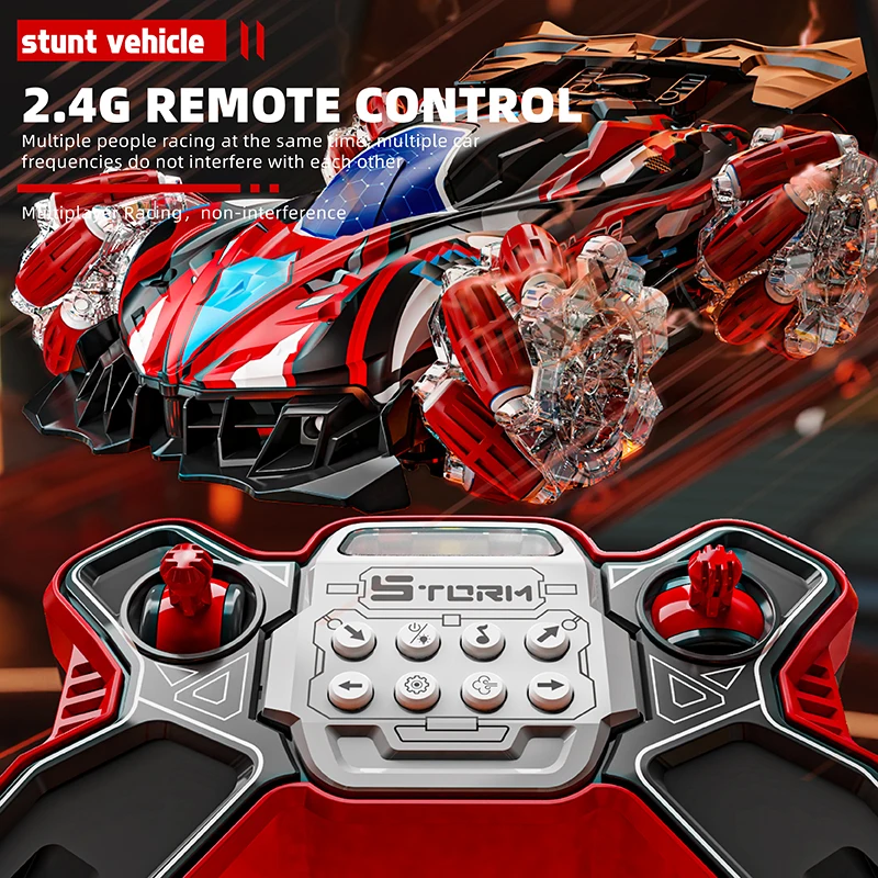 Dual-mode watch remote control stunt car: dual-mode control cool special effects, children's multi-function spray stunt car toy