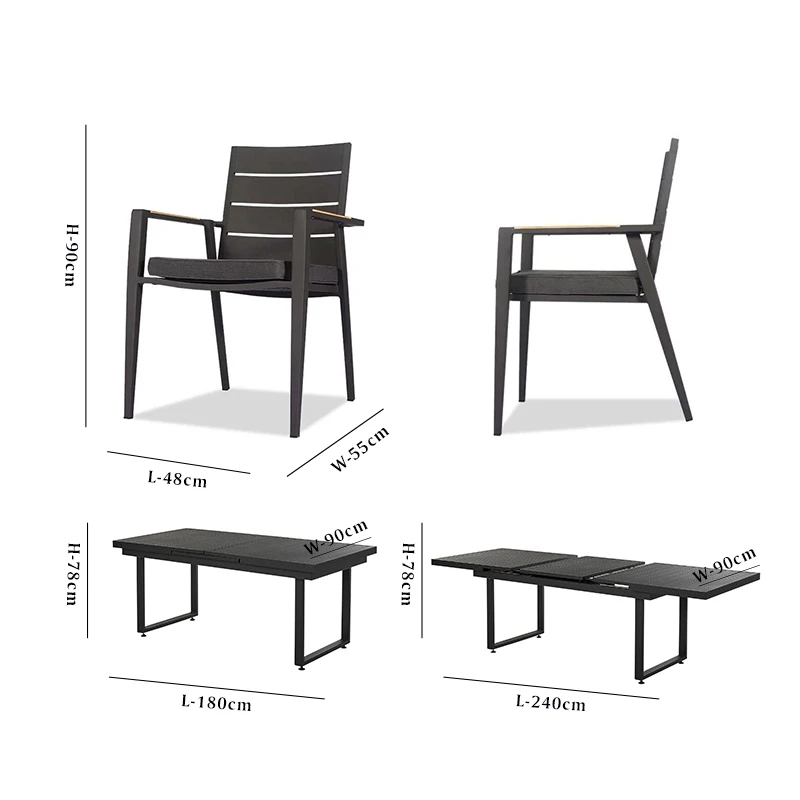 Modern Outdoor Aluminum Dining Table and Chair Set Versatile Extendable Furniture for Hotels and Gardens