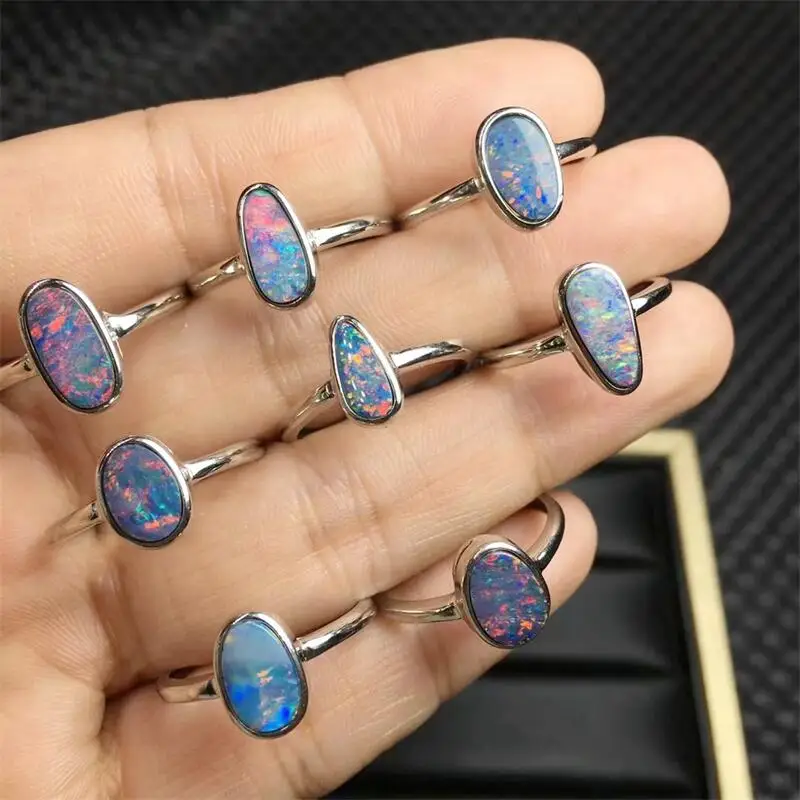 S925 Natural Colored Opal Ring Healing Reiki DIY Fashion Jewelry Accessories Holiday Gift 1PCS