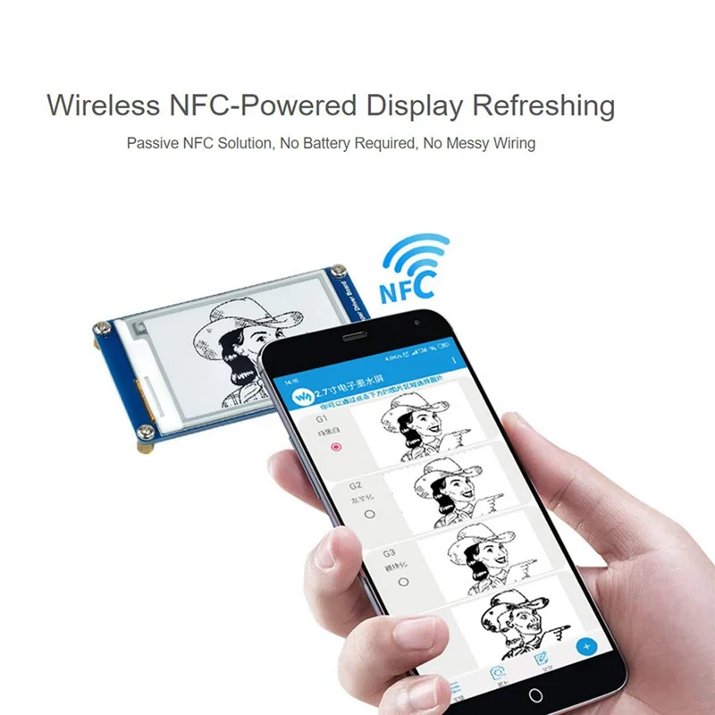 

Waveshare 2,7-дюймовый пассивный модуль электронной бумаги с питанием от NFC, без батареи, беспроводная передача данных и передача данных TQ