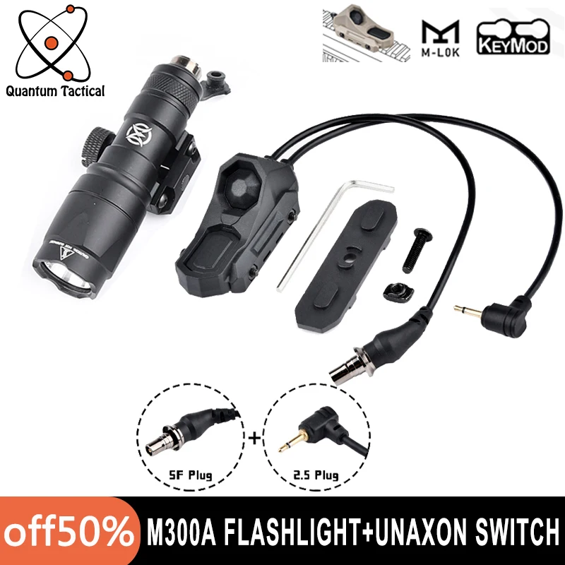 WADSN Tactical SF M600C Metal Flashlight Surefir White LED Light UNAXON Dual Function Pressure Switch For Mlok Keymod 20mm Rail