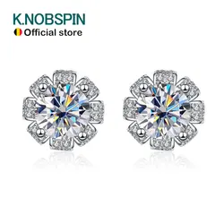 KNOBSPIN 2ct Moissanite Earring s925 Sterling Sliver Plated 18k White Gold Wedding Engagement Jewelry Screw Earrings For Woman