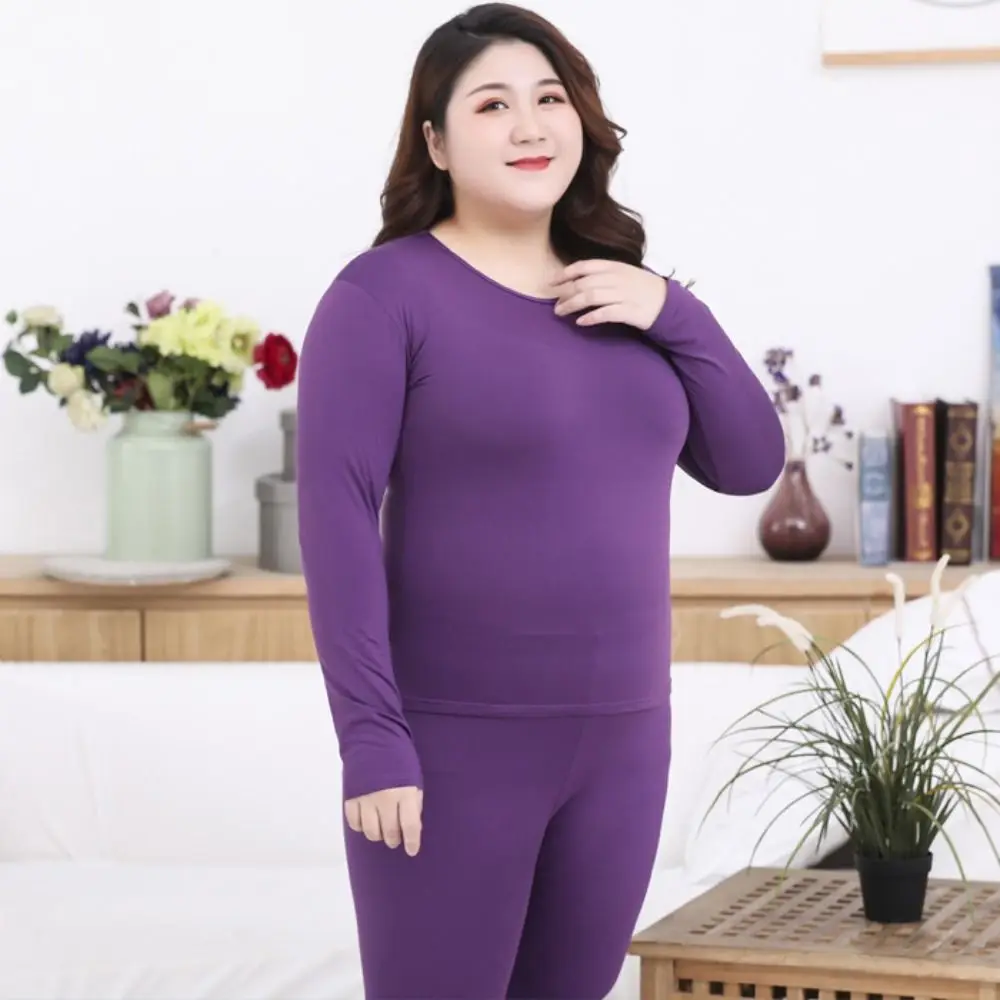 

Solid Color Oversized Thermal Underwear Long Sleeve Large Long Johns Set Women Leisure Wear Sleepwear Two Pieces Nightwear